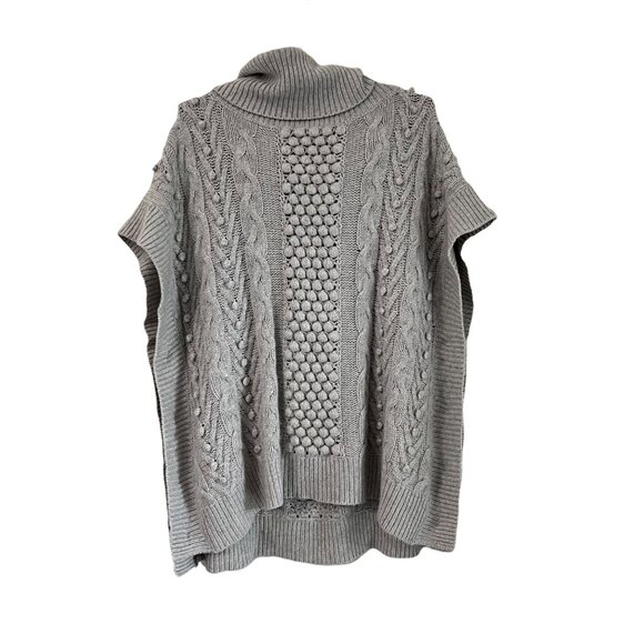 Autumn Cashmere Womens Gray Bobble Turtleneck Side Button Poncho Sweater Small - Picture 3 of 6